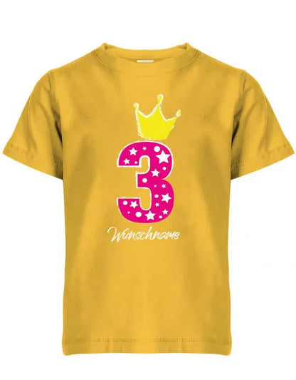 Drei 3 Geburtstag Krone Sterne mit Wunschname Mädchen - Kinder T Shirt
