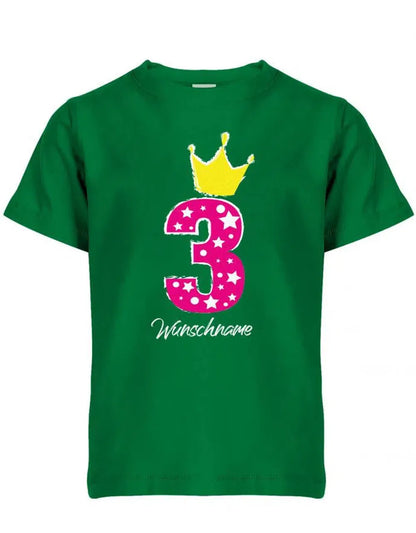 Drei 3 Geburtstag Krone Sterne mit Wunschname Mädchen - Kinder T Shirt