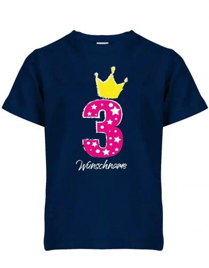 Drei 3 Geburtstag Krone Sterne mit Wunschname Mädchen - Kinder T Shirt