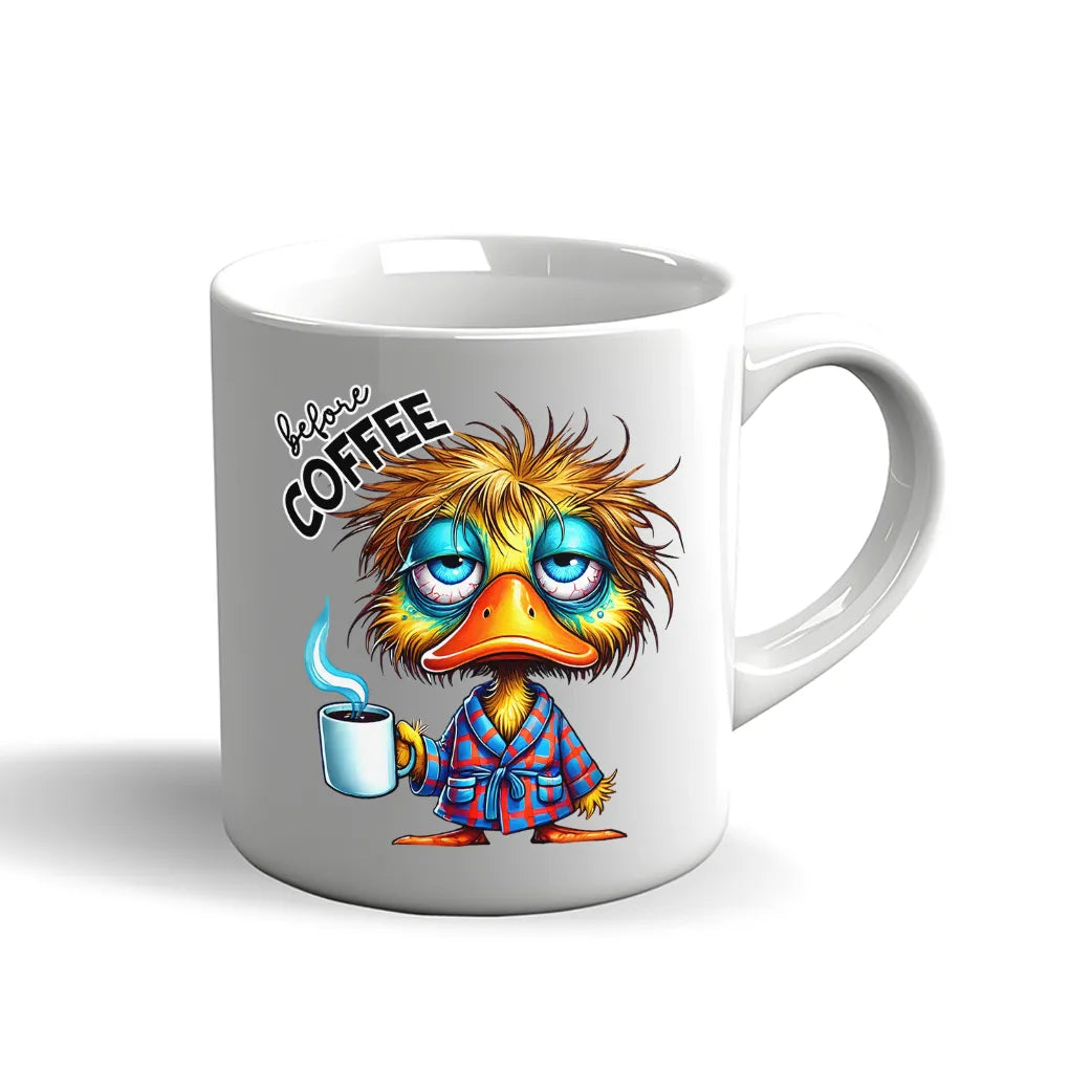 Doppelmotiv Tasse – Ente Vor dem Kaffee