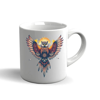 Eulen Tasse – Spirituelles Mandala Design mit Sonnenmotiv