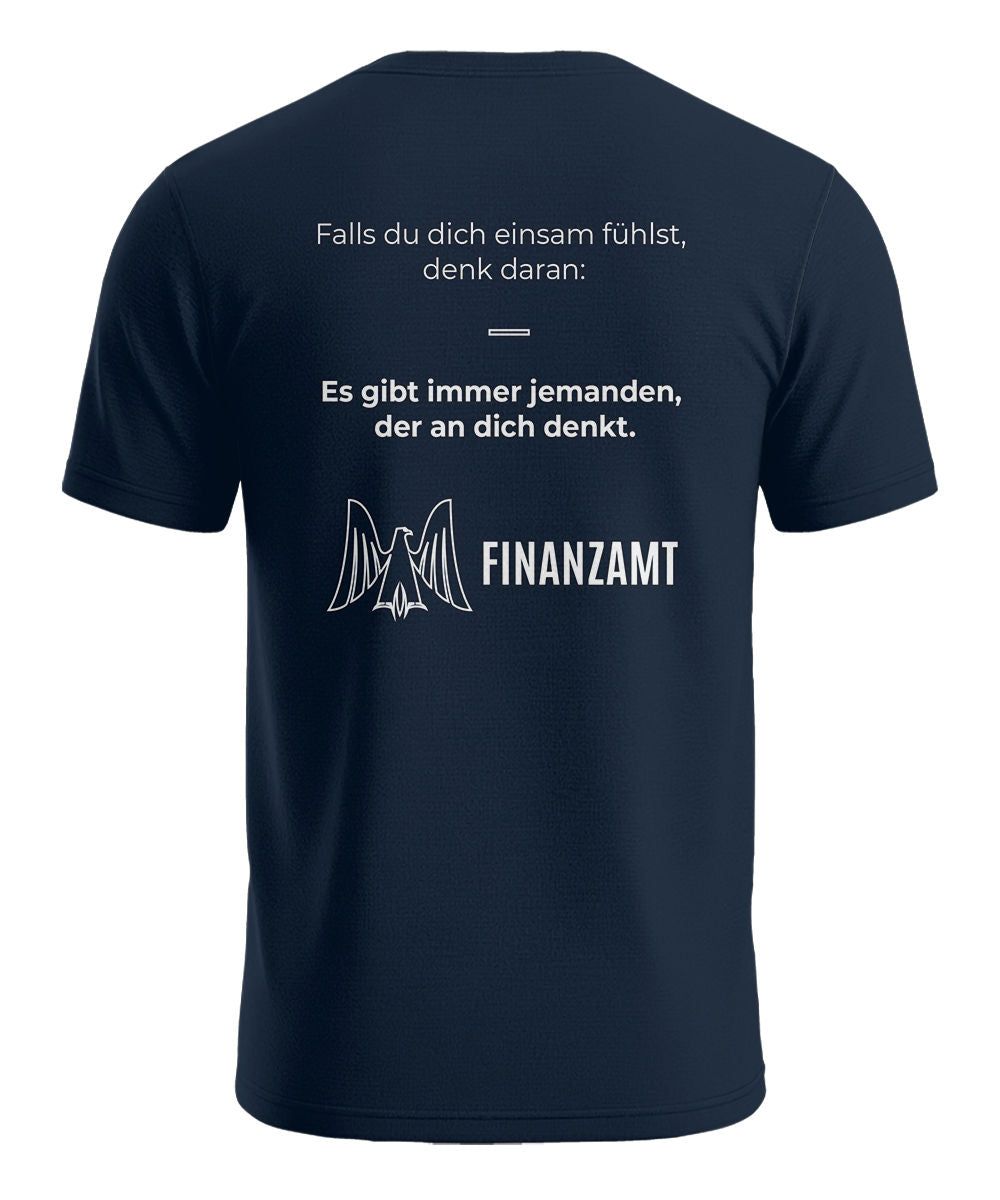 Das Finanzamt denkt an dich lustiges Herren T-Shirt mit Rückenmotiv in Navy