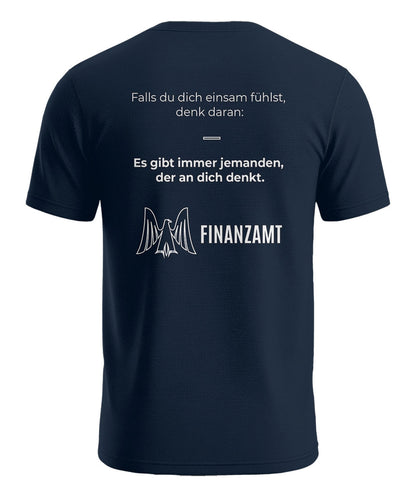 Das Finanzamt denkt an dich lustiges Herren T-Shirt mit Rückenmotiv in Navy