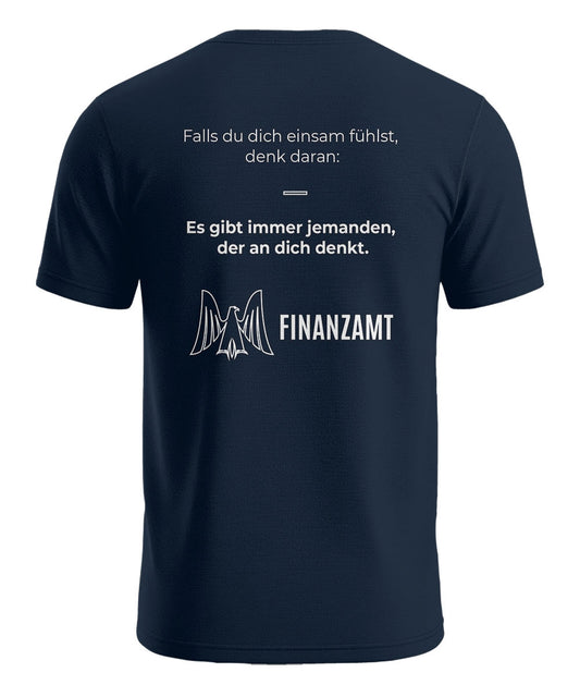 Das Finanzamt denkt an dich lustiges Herren T-Shirt mit Rückenmotiv in Navy