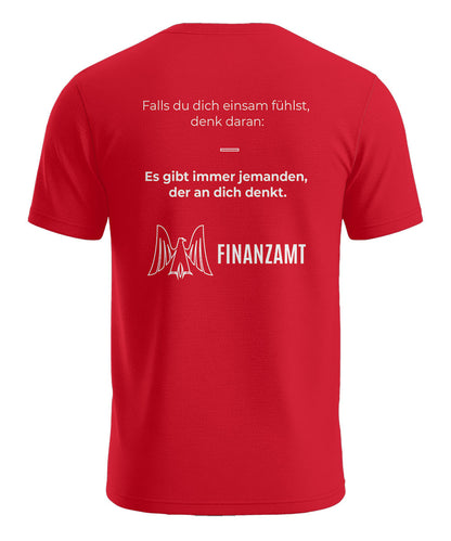 Das Finanzamt denkt an dich lustiges Herren T-Shirt mit Rückenmotiv in Rot