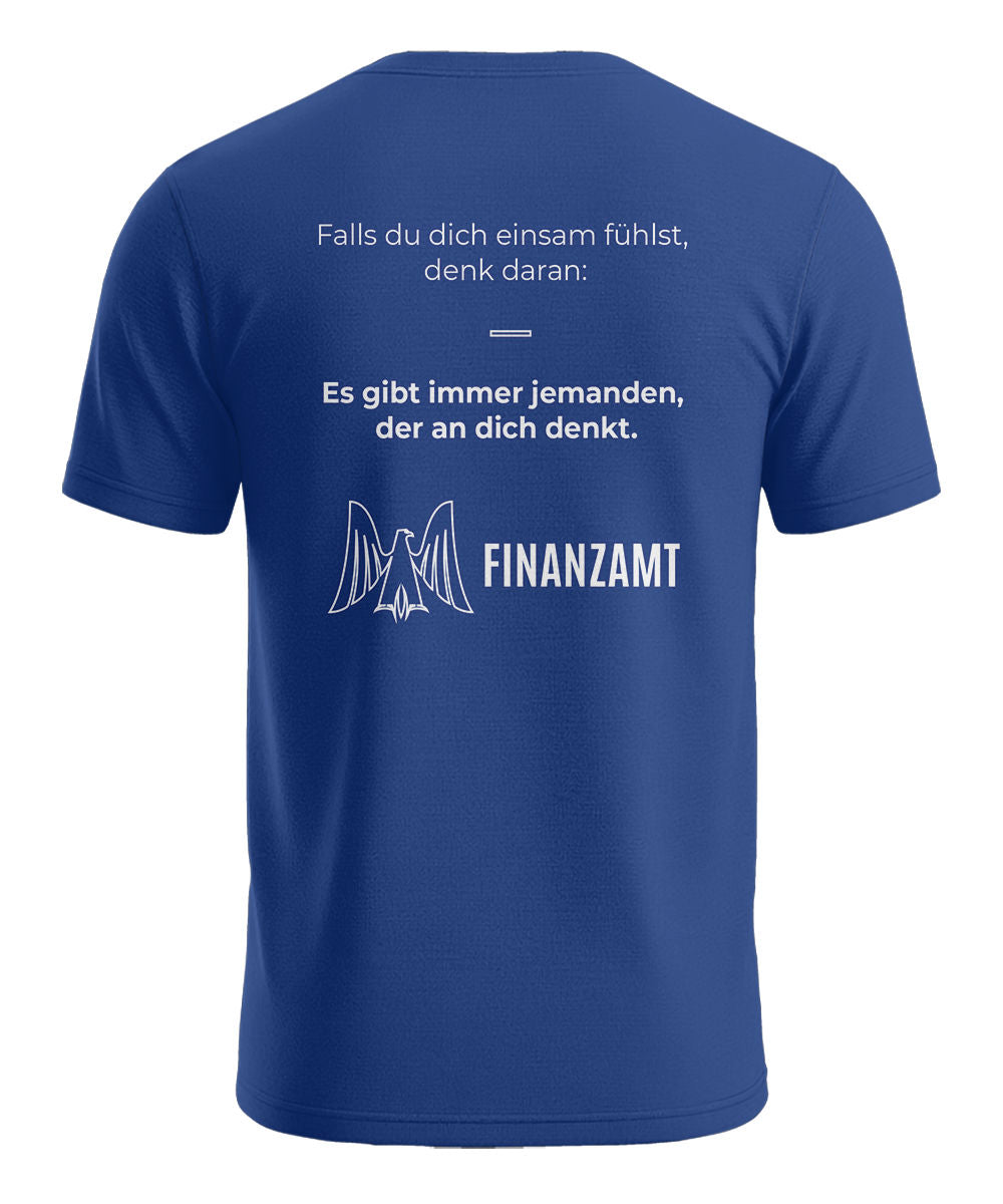 Das Finanzamt denkt an dich lustiges Herren T-Shirt mit Rückenmotiv in Royalblau