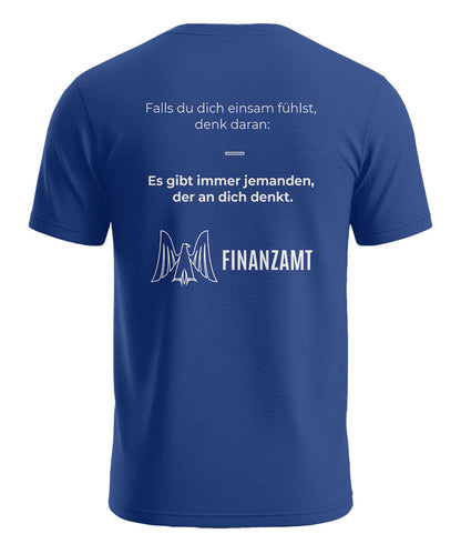 Das Finanzamt denkt an dich lustiges Herren T-Shirt mit Rückenmotiv in Royalblau