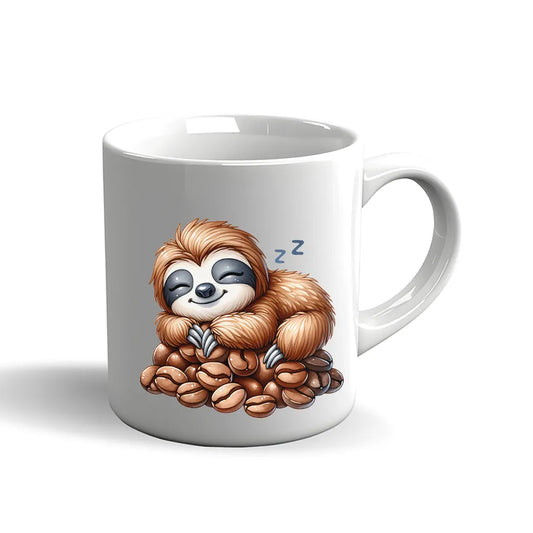 Faultier Tasse – Schlafendes Faultier auf Kaffeebohnen