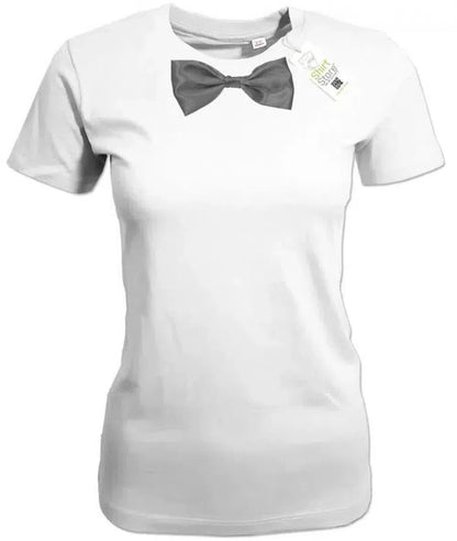 Fliege Damen T-Shirt Weiß minimalistisches JGA Shirt mit Schleifen Motiv