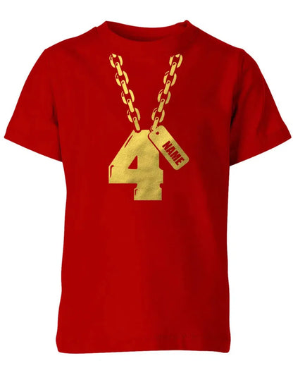Geburtstags T-Shirt 4 Jahre Junge und Mädchen Goldene Kette 4 mit Name