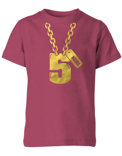 Geburtstags T-Shirt 5 Jahre Junge und Mädchen Goldene Kette 5 mit Name