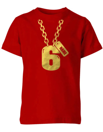 Geburtstags T-Shirt 6 Jahre Junge und Mädchen Goldene Kette 6 mit Name