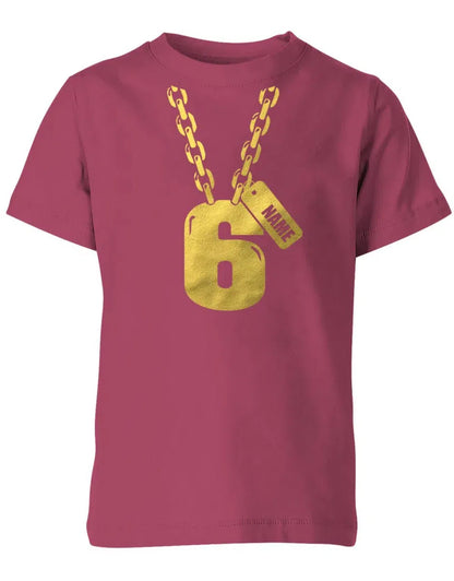 Geburtstags T-Shirt 6 Jahre Junge und Mädchen Goldene Kette 6 mit Name