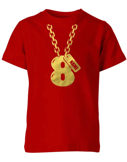 Geburtstags T-Shirt 8 Jahre Junge und Mädchen Goldene Kette 8 mit Name