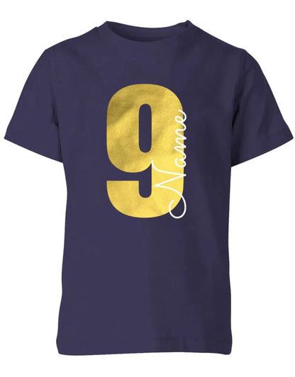 Geburtstags T-Shirt 9 Jahre Junge und Mädchen Goldene 9 mit Namen