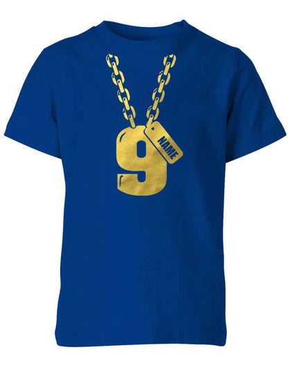 Geburtstags T-Shirt 9 Jahre Junge und Mädchen Goldene Kette 9 mit Name