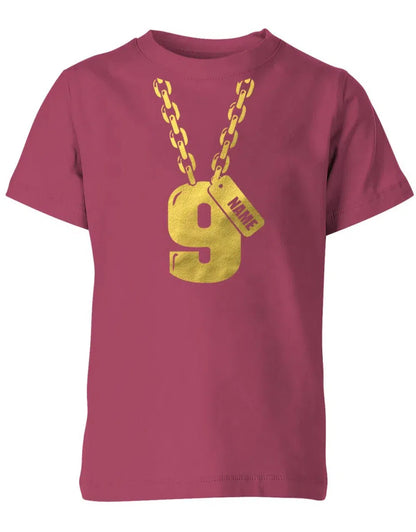 Geburtstags T-Shirt 9 Jahre Junge und Mädchen Goldene Kette 9 mit Name