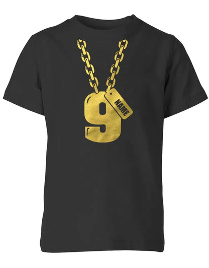 Geburtstags T-Shirt 9 Jahre Junge und Mädchen Goldene Kette 9 mit Name