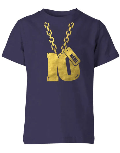 Geburtstagsshirt 10 Jahre - Jungen und Mädchen - Goldene Kette mit Zahl 10 und Name