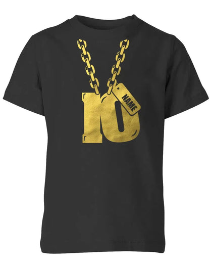 Geburtstagsshirt 10 Jahre - Jungen und Mädchen - Goldene Kette mit Zahl 10 und Name