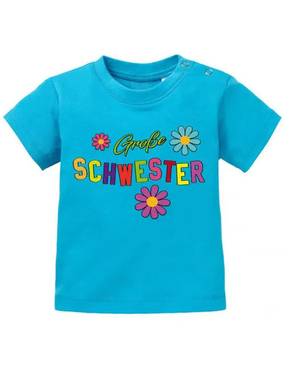 Große Schwester mit bunten Blümchen Baby T-Shirt