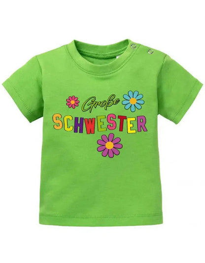 Große Schwester mit bunten Blümchen Baby T-Shirt