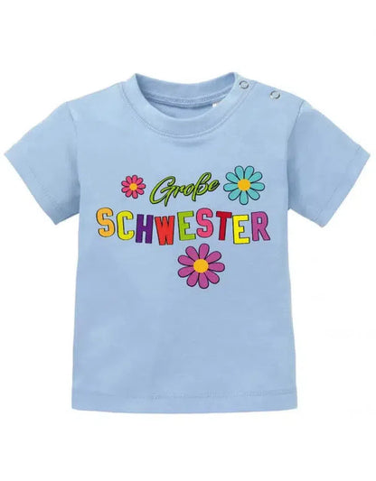 Große Schwester mit bunten Blümchen Baby T-Shirt