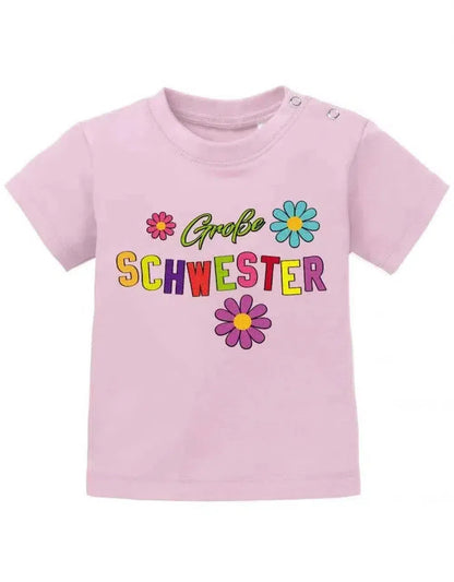Große Schwester mit bunten Blümchen Baby T-Shirt