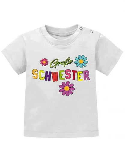 Große Schwester mit bunten Blümchen Baby T-Shirt