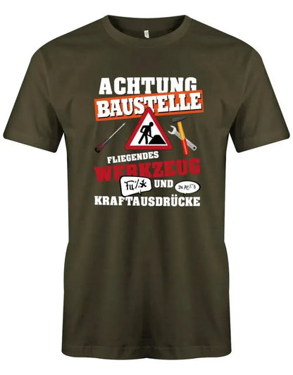 Handwerker Achtung Baustelle fliegendes Werkzeug und Kraftausdrücke - Herren T-Shirt