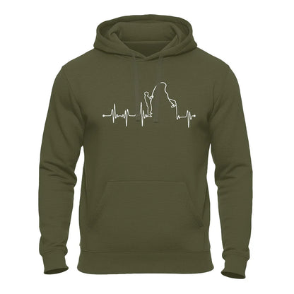 Angler Hoodie oliv – Herzschlag Angeln EKG Motiv