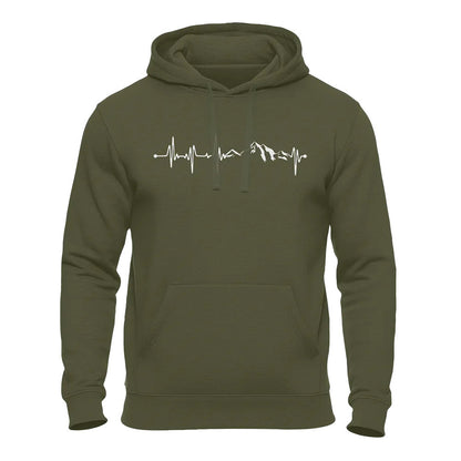Outdoor Hoodie oliv – Wandern Herzschlag Berge Motiv