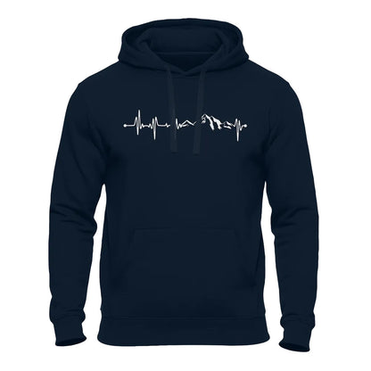 Berge Hoodie dunkelblau – Herzschlag Wandern EKG Motiv