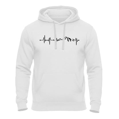 Wandern Hoodie weiß – Herzschlag Berge EKG Design