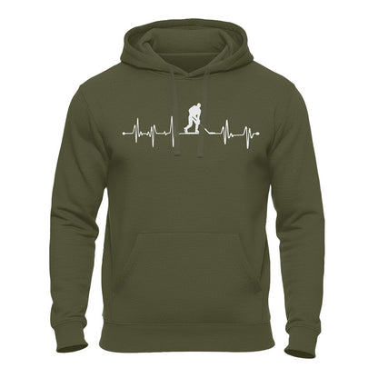 Hockey Hoodie oliv – Herzschlag Eishockey Spieler Design