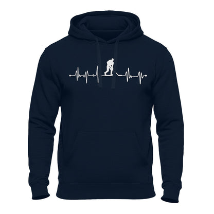 Hockey Hoodie dunkelblau – Herzschlag Eishockey EKG Design