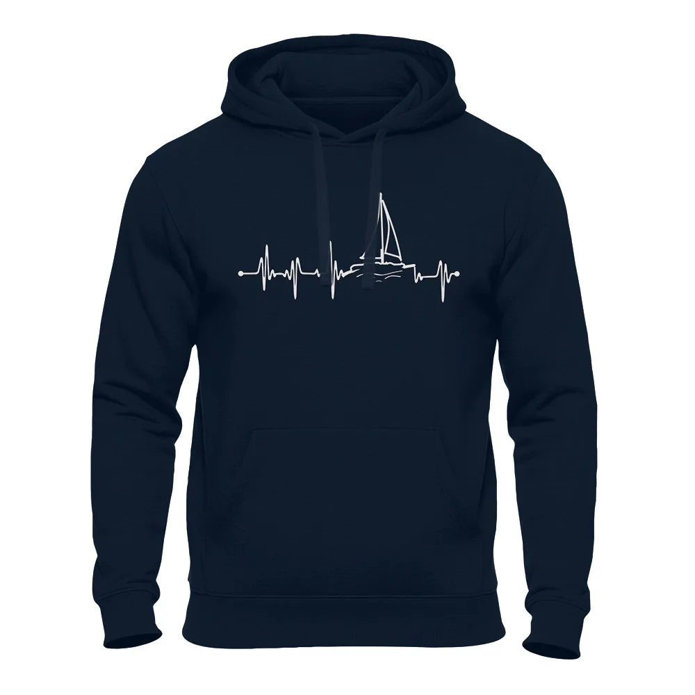 Segler Hoodie - Herzschlag EKG Motiv - Segeln - Skipper Navy