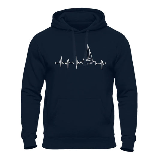 Segler Hoodie - Herzschlag EKG Motiv - Segeln - Skipper Navy