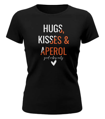 Damen T Shirt schwarz Aperol – Hugs Kisses Aperol Spruch Party Shirt