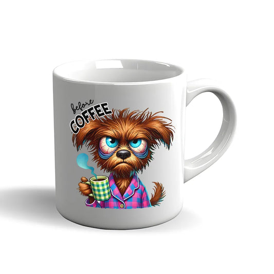 Stimmungswechsel Tasse – Bürohund Vor dem Kaffee