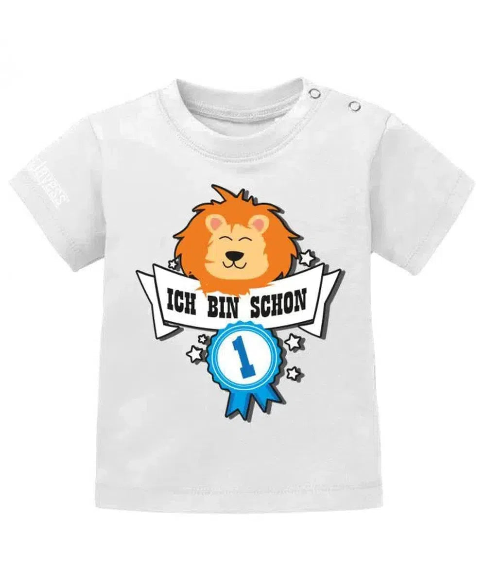 Ich bin schon 1 - Löwe Abzeichen - Erster Geburtstag - Jungen - Baby Shirt