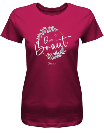 JGA Shirt Braut Team Braut mit Name Flower Blumen Ring Frauen