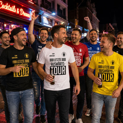 JGA Shirts Männer Gruppe – T Shirts Junggesellenabschied Männer personalisiert im Fußball Trikot Design für Team Bräutigam