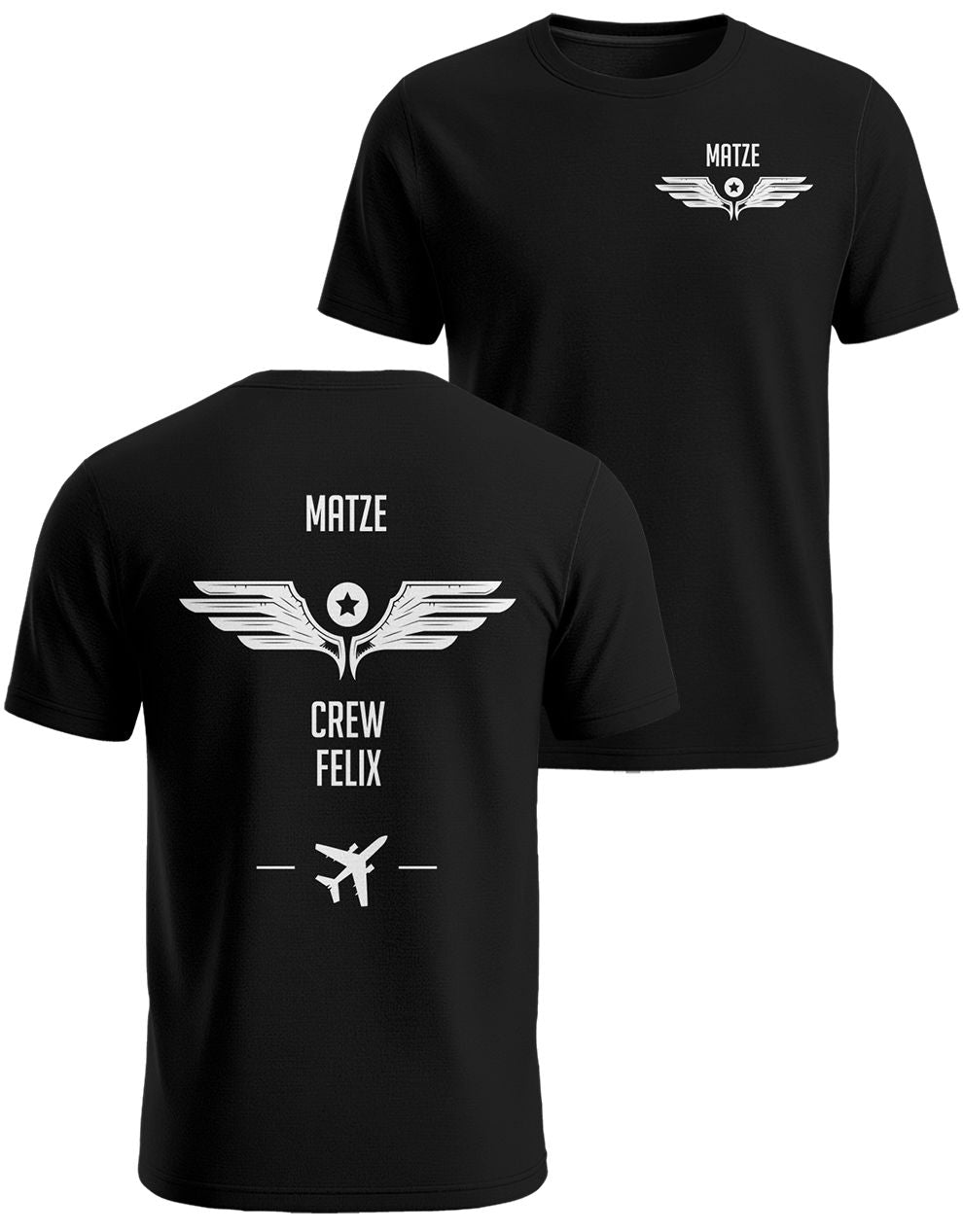 Letzter Flug als Junggeselle personalisiertes JGA Herren-T-Shirt für Crew mit Airline Rückenmotiv in Schwarz