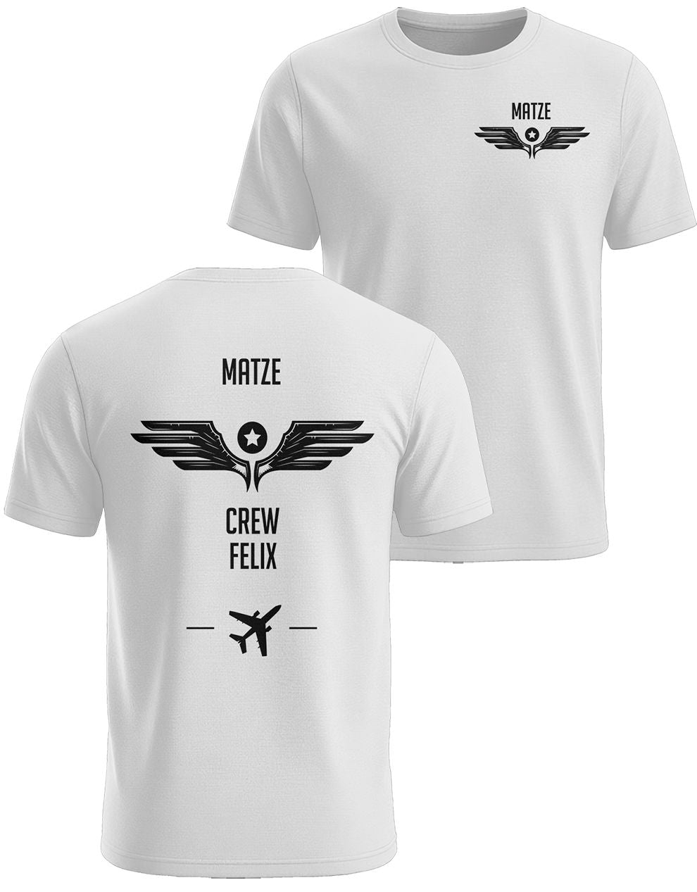 Letzter Flug als Junggeselle personalisiertes JGA Herren-T-Shirt für Crew mit Airline Rückenmotiv in Weiß
