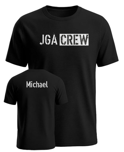 JGA Crew T-Shirt Männer personalisiert mit Wunschname auf dem Rücken - Schwarz