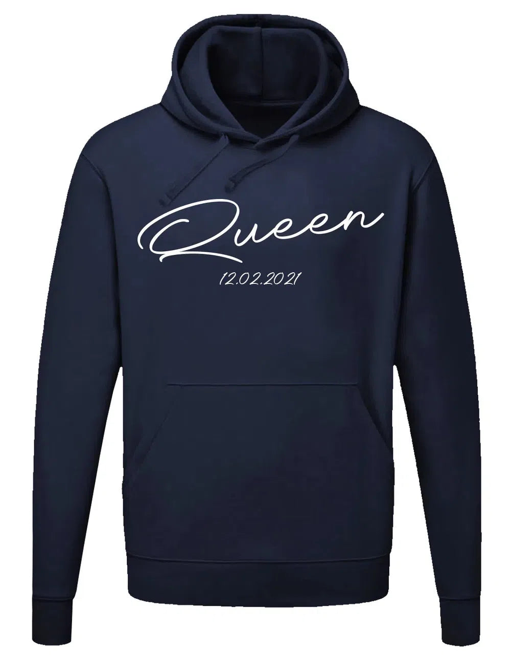 King und Queen Schreibschrift Partner Couple Hoodie mit Datum