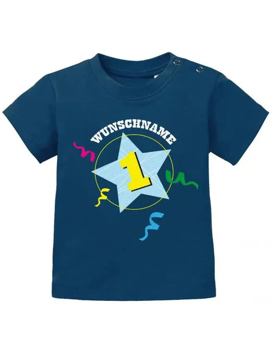 Konfetti Stern Eins Wunschname - personalisierbar mit Kindername - Baby 1. Geburtstag Shirt