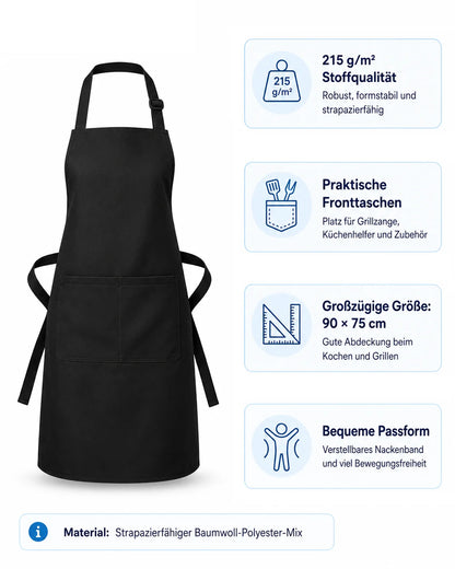 Schürze mit praktischen Taschen – 215g robuster Baumwoll-Polyester-Mix 90x75cm