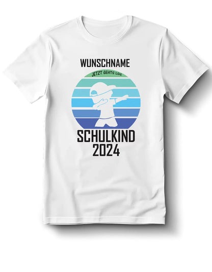 Personalisierbares T-Shirt "Schulkind - Jetzt geht's los" mit Wunschname + [Wunschjahr] weiss